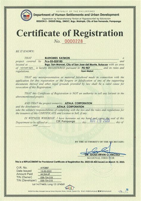 dhsud certificate of registration|dhsud.gov.ph.